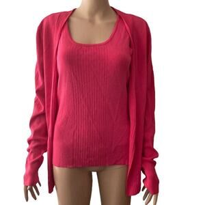 Etoile Isabel Sweater Womens Large Open Front Cardigan Tank Top Hot Pink
